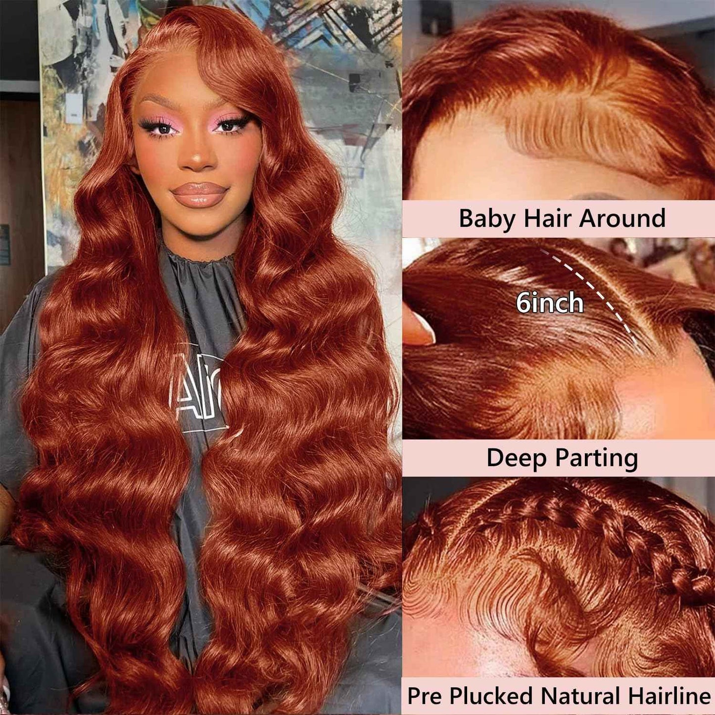 180% Density Reddish Brown 13x6 Lace Front Wigs Human Hair Pre Plucked 13x6 HD Transparent Body Wave Lace Front Wigs For Women Ginger #33 Colored Brazilian Virgin Hair Glueless Wigs Human Hair 22Inch