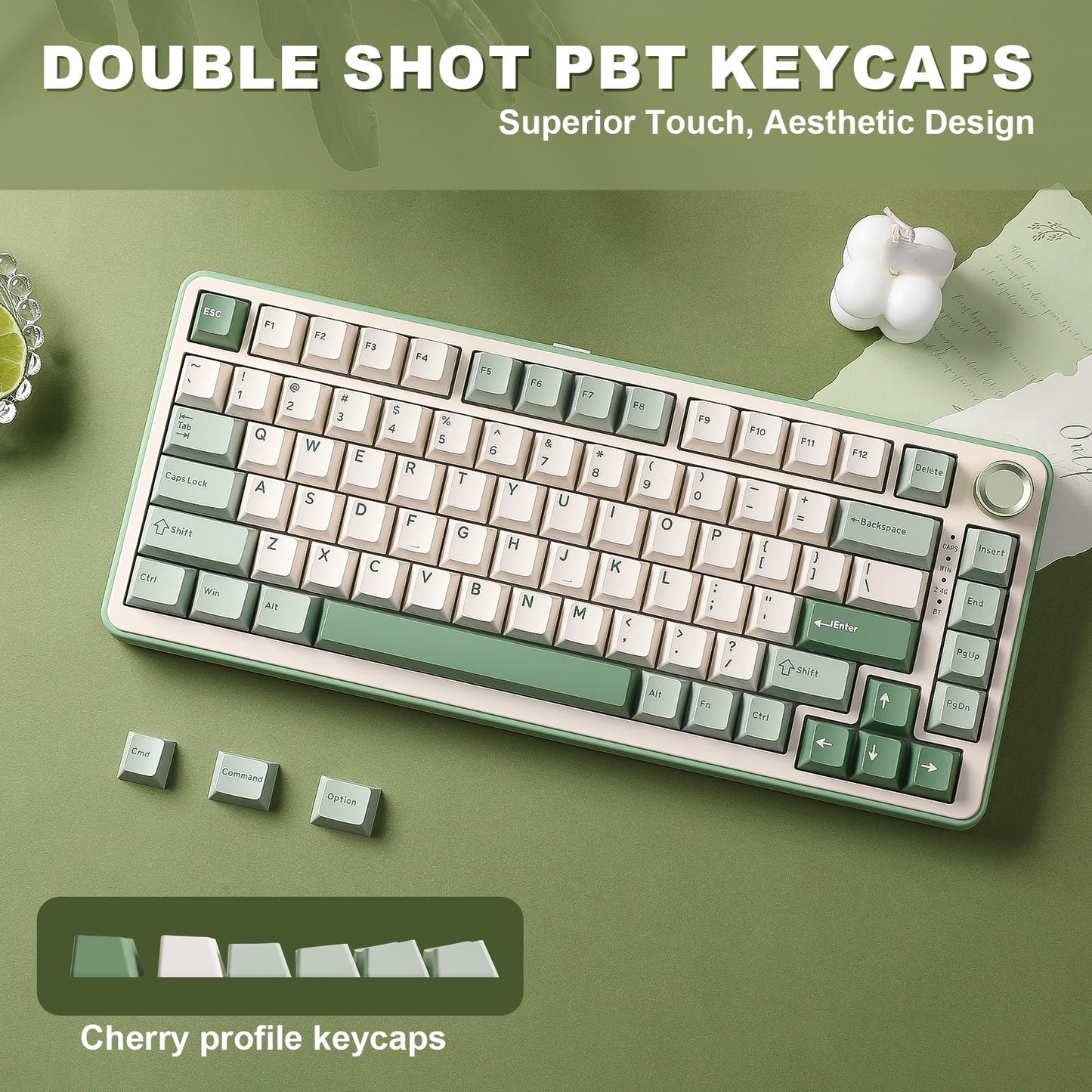 YUNZII B75 PRO Wireless Mechanical Keyboard,75% Layout with Knob,Hot Swap Gasket Structure,Creamy Pre-lubed Switches,RGB Backlit,Bluetooth/Type-C/2.4G for Win/Mac (Matcha Green, Milk Switch)