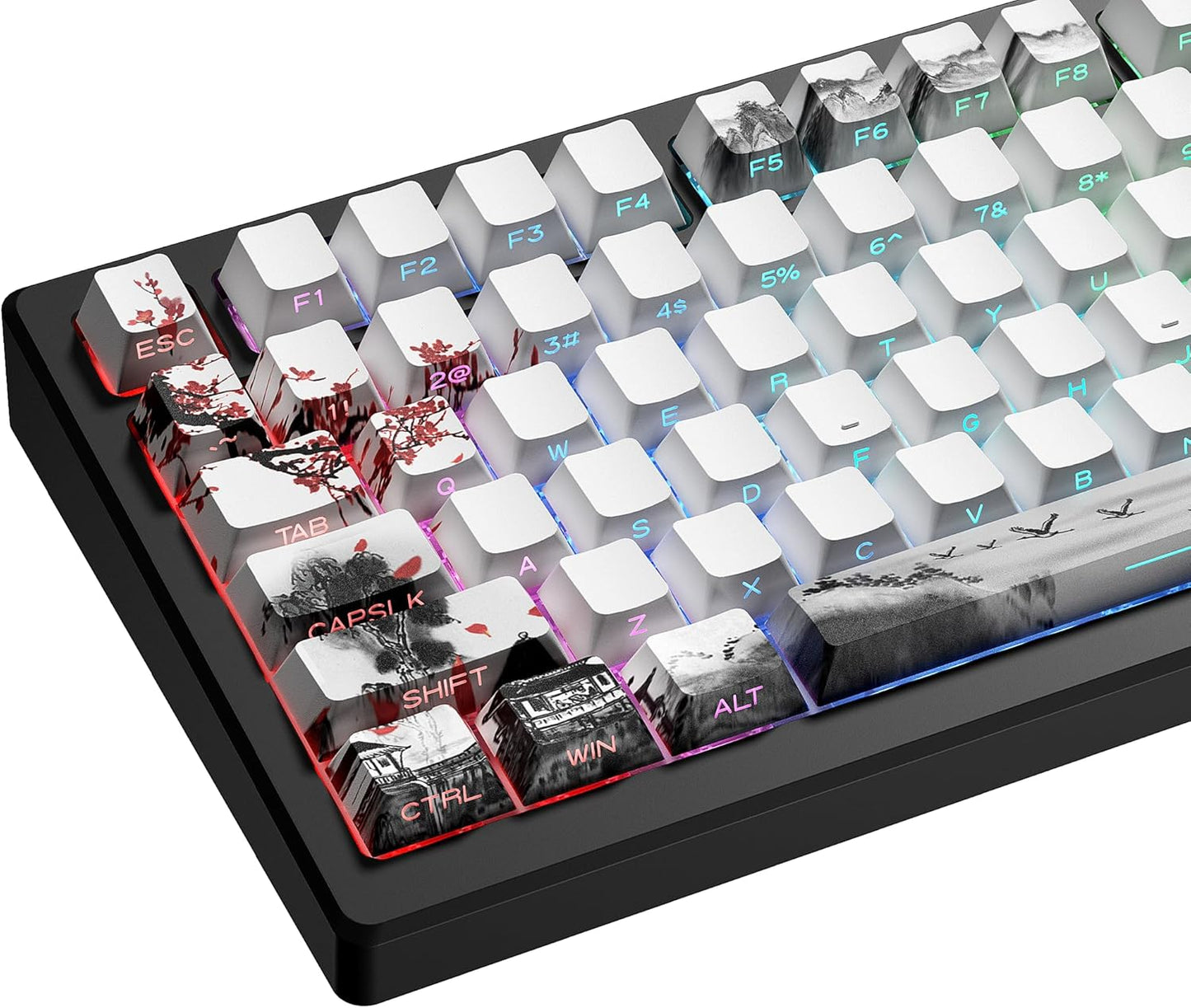 XVX PBT Keycaps - Shine Through Keycaps, Side Printed Custom Keycaps 75 Percent, Rose Garden Key Cap Set Dye Sub & Double Shot, 130 Keys Cherry Profile Keyboard Keycap for Mechanical Keyboard