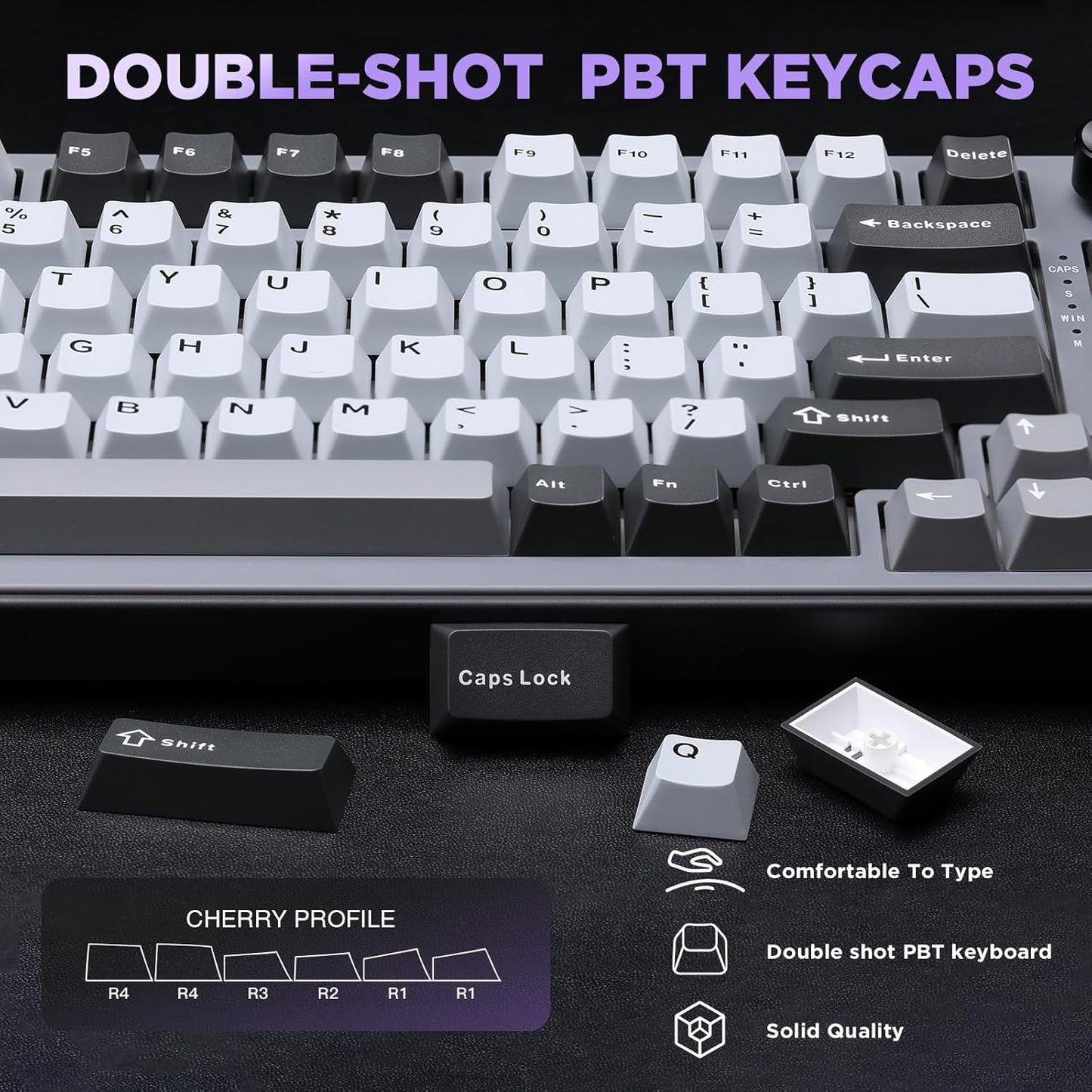 YUNZII B75 Mechanical Keyboard,75% Layout with Knob,Hot Swappable RGB Backlit Gasket Mounted, Creamy Typing, Double-Shot PBT Keycaps,Cherry Profile,for Win/Mac (White, Blue Grey Tactile Switch)