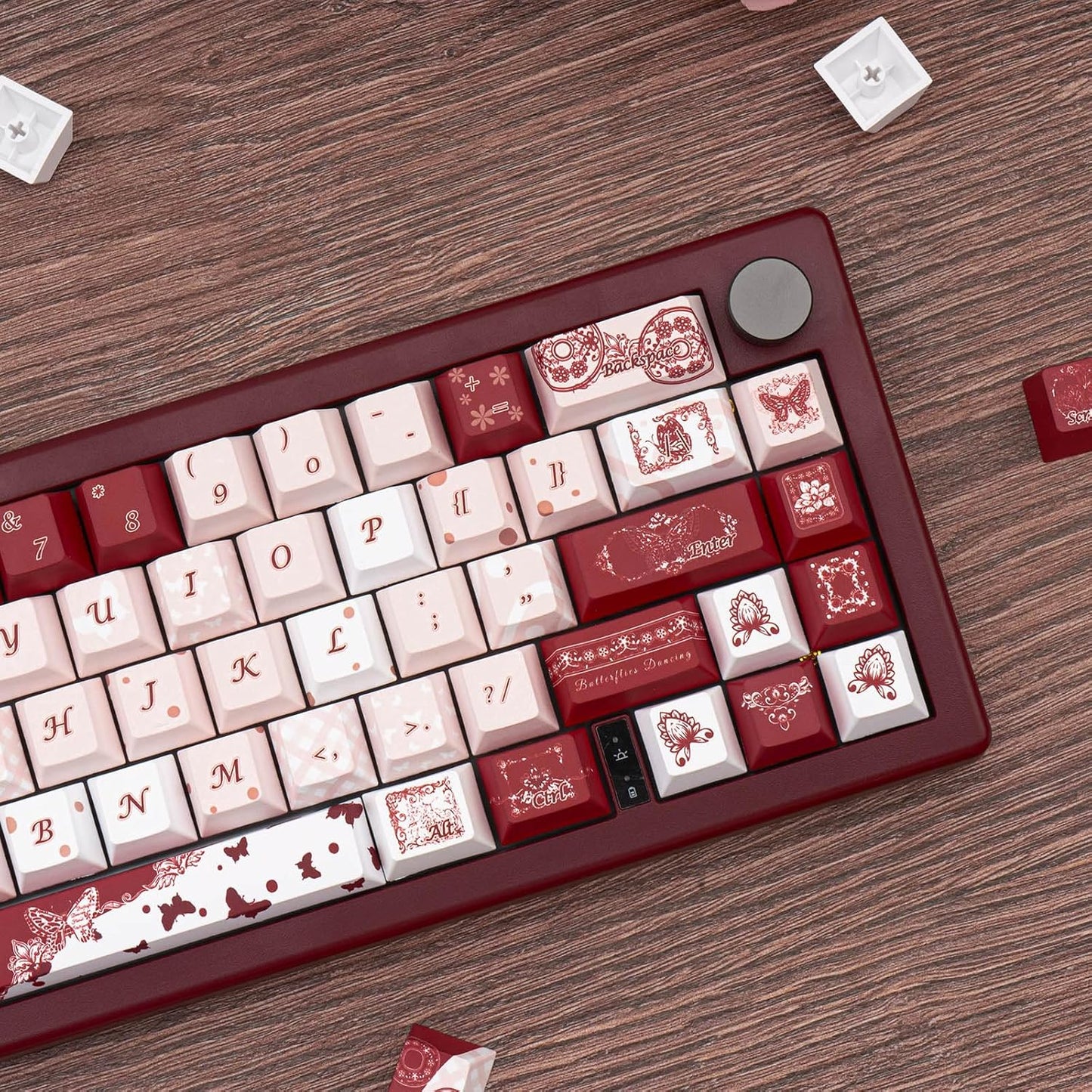 145 Keys PBT Keycap Cherry Profile, Light Blue White Black Bow Aesthetic Dye Sublimation Gaming Custom Keycaps for ANSI/ISO Layout Mechanical Keyboards