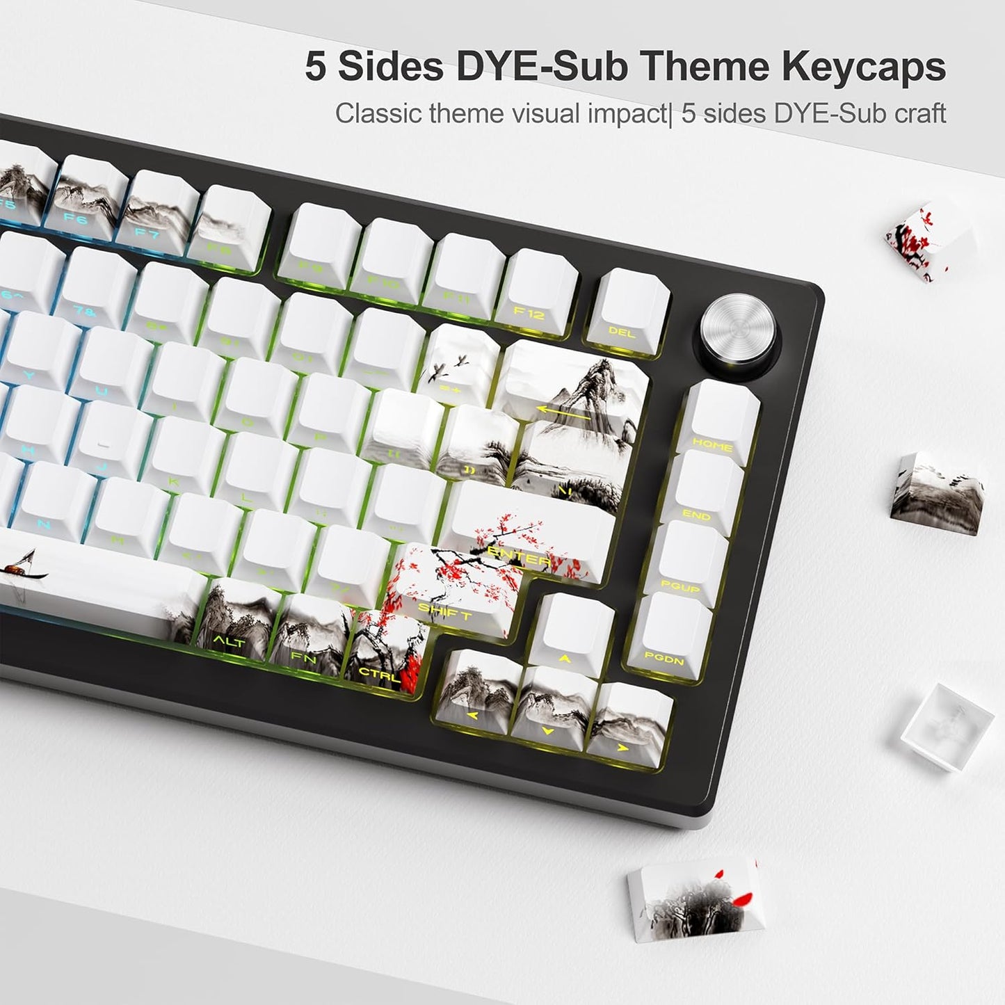 XVX PBT Keycaps - Shine Through Keycaps, Side Printed Custom Keycaps 75 Percent, Rose Garden Key Cap Set Dye Sub & Double Shot, 130 Keys Cherry Profile Keyboard Keycap for Mechanical Keyboard