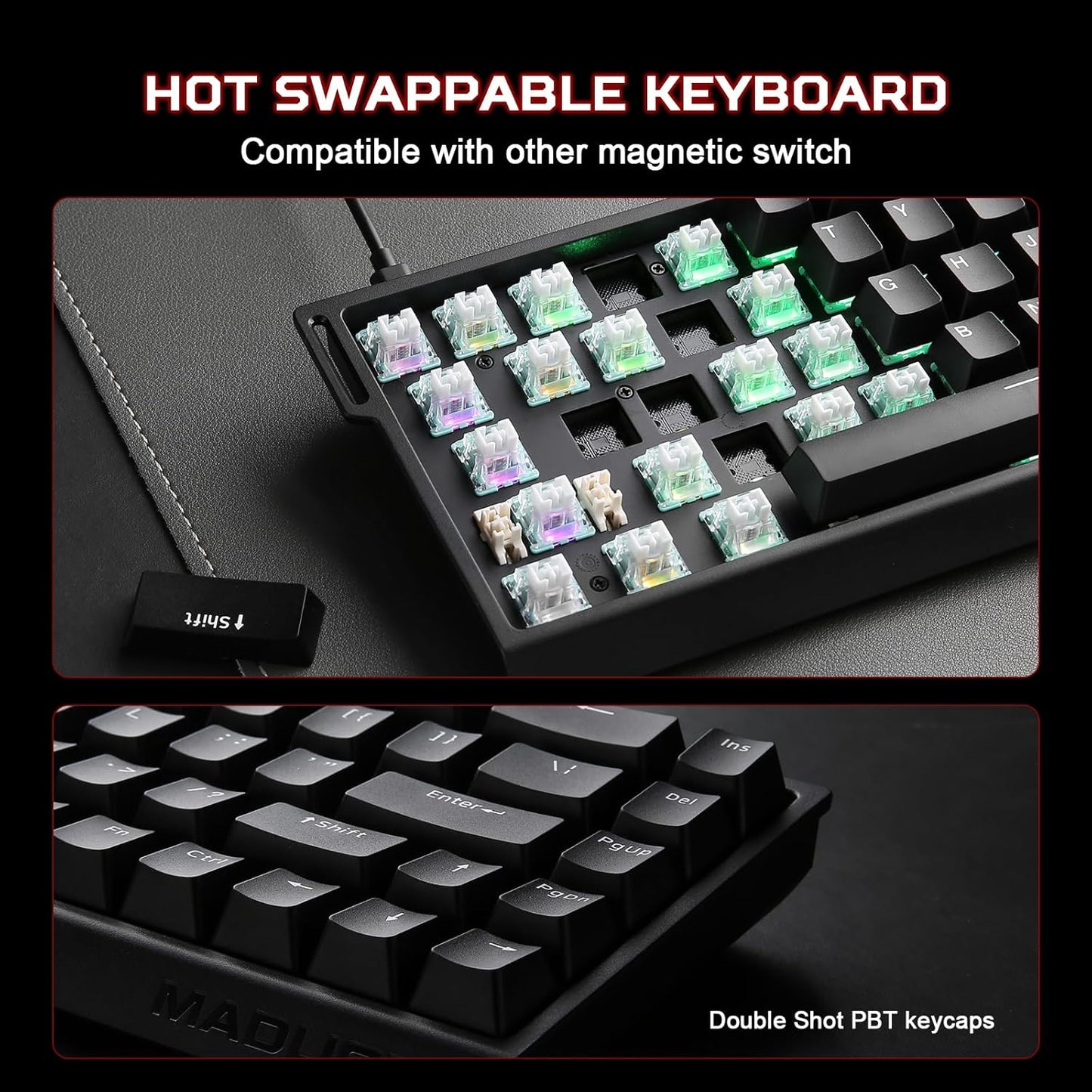 YUNZII x MADLIONS MAD68 HE Rapid Trigger Wired Magnetic Mechanical Gaming Keyboard 60% Hall Effect Switches Adjustable Actuation, PBT Keycaps RGB Hot-Swap,8K Hz Polling Rate(Black,Amber Pro Switch)