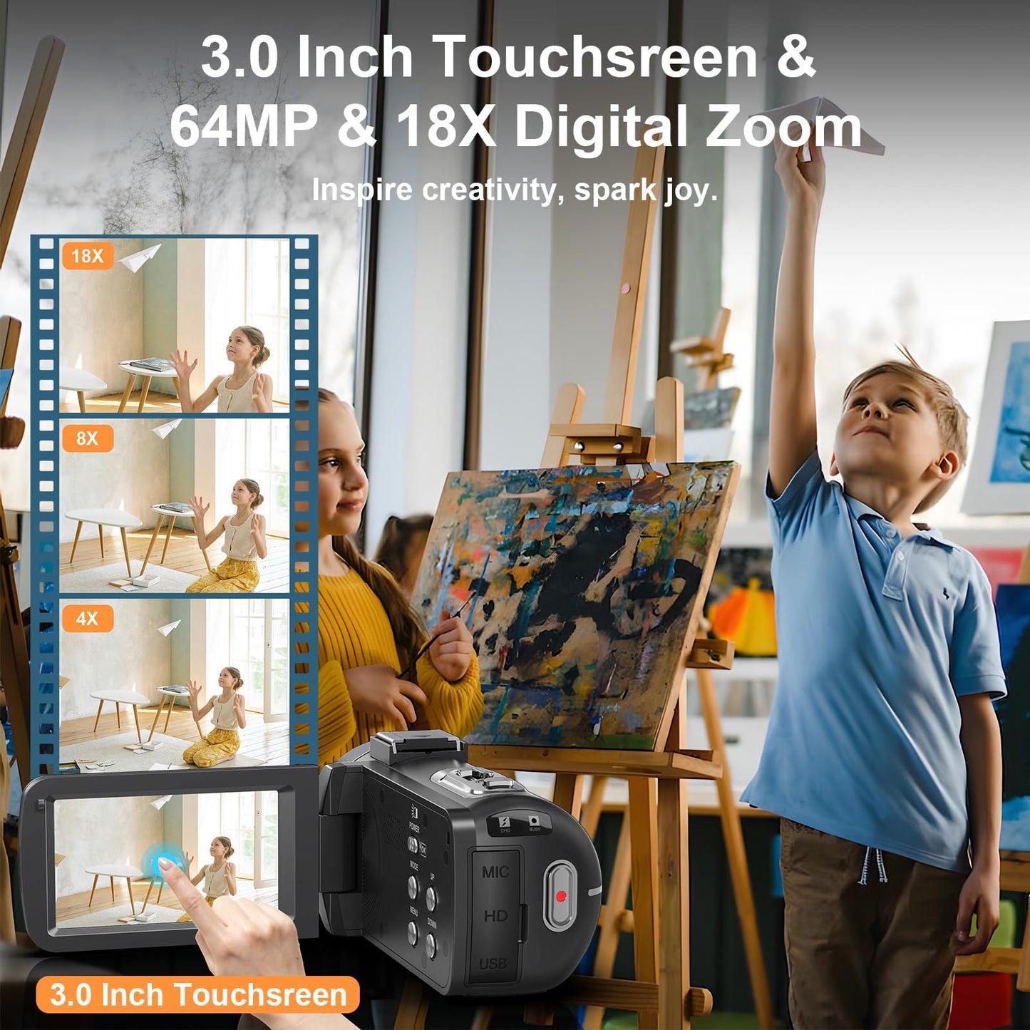 8K 64MP Video Camera Camcorder IR Night Vision Vlogging Camera 18X Zoom WiFi Digital Camera for YouTube 3.0'' Touch Screen Camcorder with 64GB SD Card, 2 Batteries, Remote Control, Mic and Stabilizer