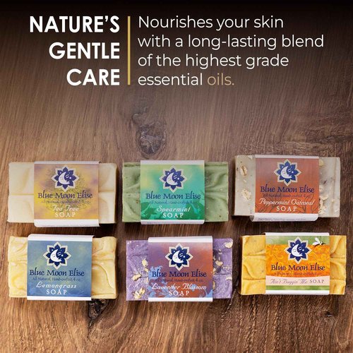 Blue Moon Elise All Natural Soap Bars Variety 6-Pack, Made with Organic Ingredients, Handmade in the USA, Moisturizing and Therapeutic for Face & Body, Sensitive Skin, Men & Women