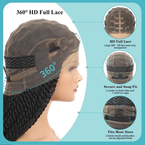 Kalyss HD Full Lace Boho Braided Wigs for Women 360 Lace Front Twist Braided Wigs with Baby Hair Black Premium Synthetic Knotless Braid Wig 36"