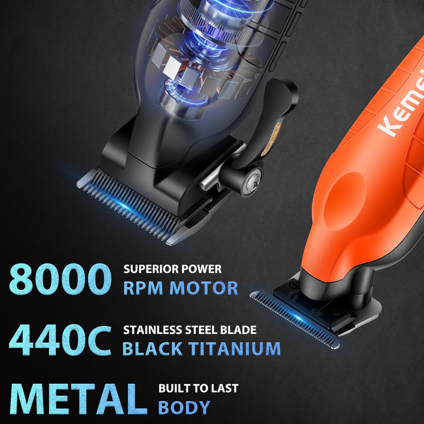 KEMEI Hair Clippers for Men Professional, Barber Clippers and Trimmers Set, Foil Shaver for Men,Cordless Hair Clippers and Barber Kit, Hair Cutting Kit, KM-2293Orange, KM-PG2290D, KM-T95