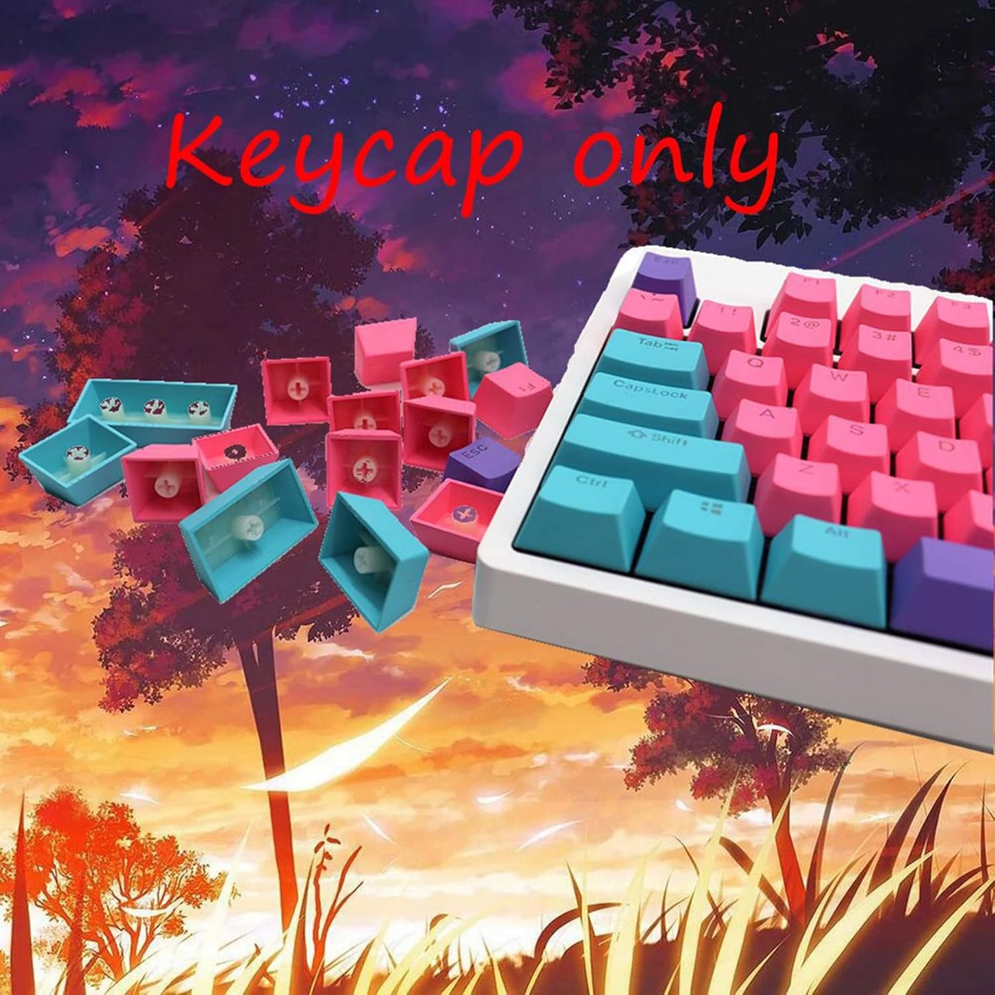 61 PBT Game keycap, 60% Backlight with Key Puller OEM Configuration American Layout, 87/104 Mechanical Keyboard (no Keyboard) (Ahris)