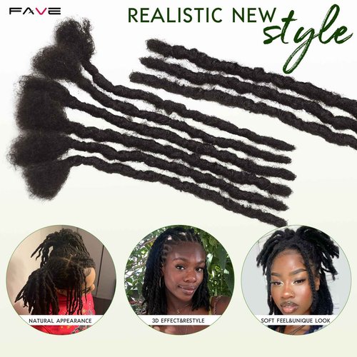 FAVE 6 Inch Human Hair Dreadlock Extensions, Upgraded Loc Extensions 100% Handmade Dreads Extensions for Women Can Be Dyed/Bleached/Curled (Width 0.6cm,Natural Black,30 Strands)
