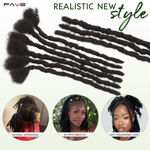 FAVE 10 Inch Human Hair Dreadlock Extensions,Handmade Loc Extensions Realistic locs Extension for Black Women (Width 0.6cm,Natural Black,30 Strands)