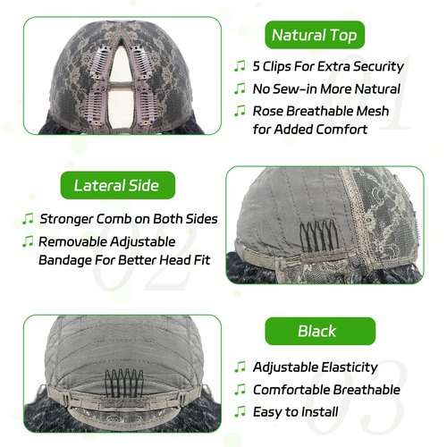 V Part Wig Human Hair Kinky Straight Wig Human Hair For Women Glueless Yaki Straight Half Wigs For Black Women Full Head Clips In No Leave Out Natural Color 150% Density 20 Inch