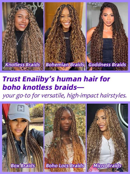 Enaiiby 4/27 Human Hair Bundles Curly Braiding Hair 50g 26 Inch, Ombre Blond Braiding Hair Loose Deep Wave Bundles Boho Human Hair Bulk, 12A No Weft 100% Real Virgin Hair Honey Blonde Boho Hair