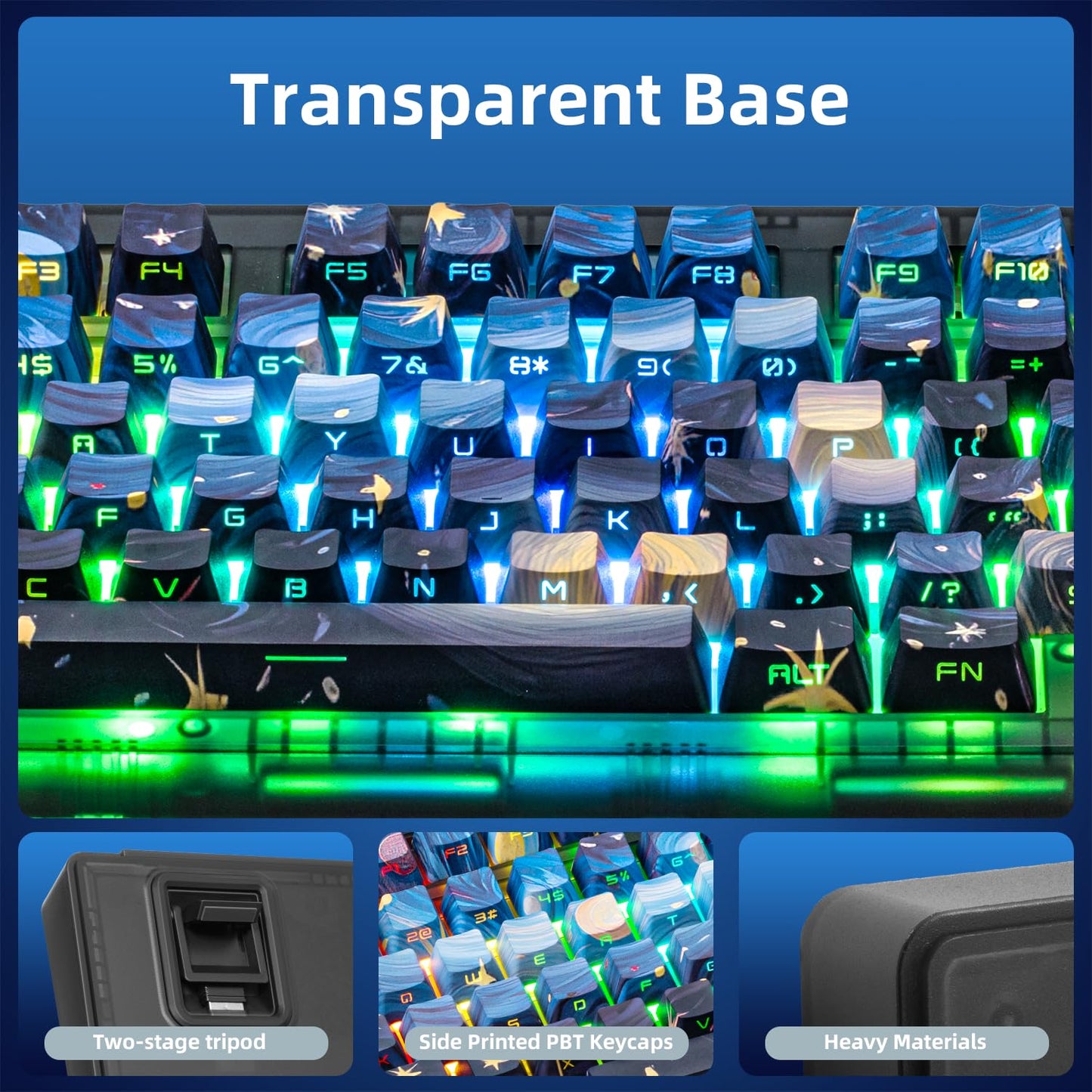 ZORNHER ZH980 Wireless Mechanical Gaming Keyboard,95% Blue Creamy Keyboard with Number Pad,Van Gogh's Starry Night Dye Sublimation PBT Keycaps,Pre-lubed Linear Switches,Hot-Swappable,RGB Backlit
