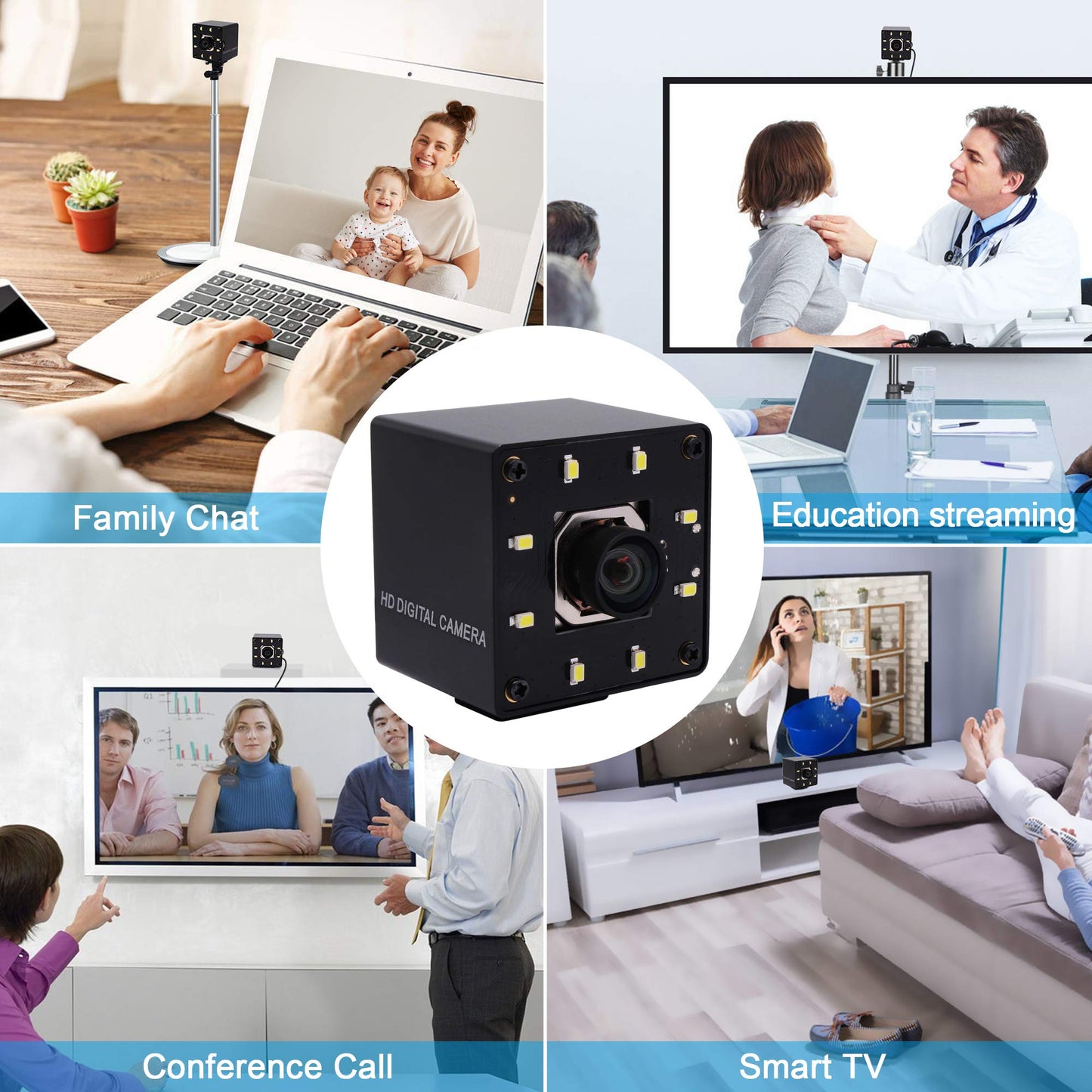 4K USB Camera Autofocus with Microphone Day Night Vision Wide Angle 4K Video Audio Webcam for Computer USB2.0 PC Camera with White LEDs Mini UVC USB with Camera for Raspberry Pi Android Mac Laptop