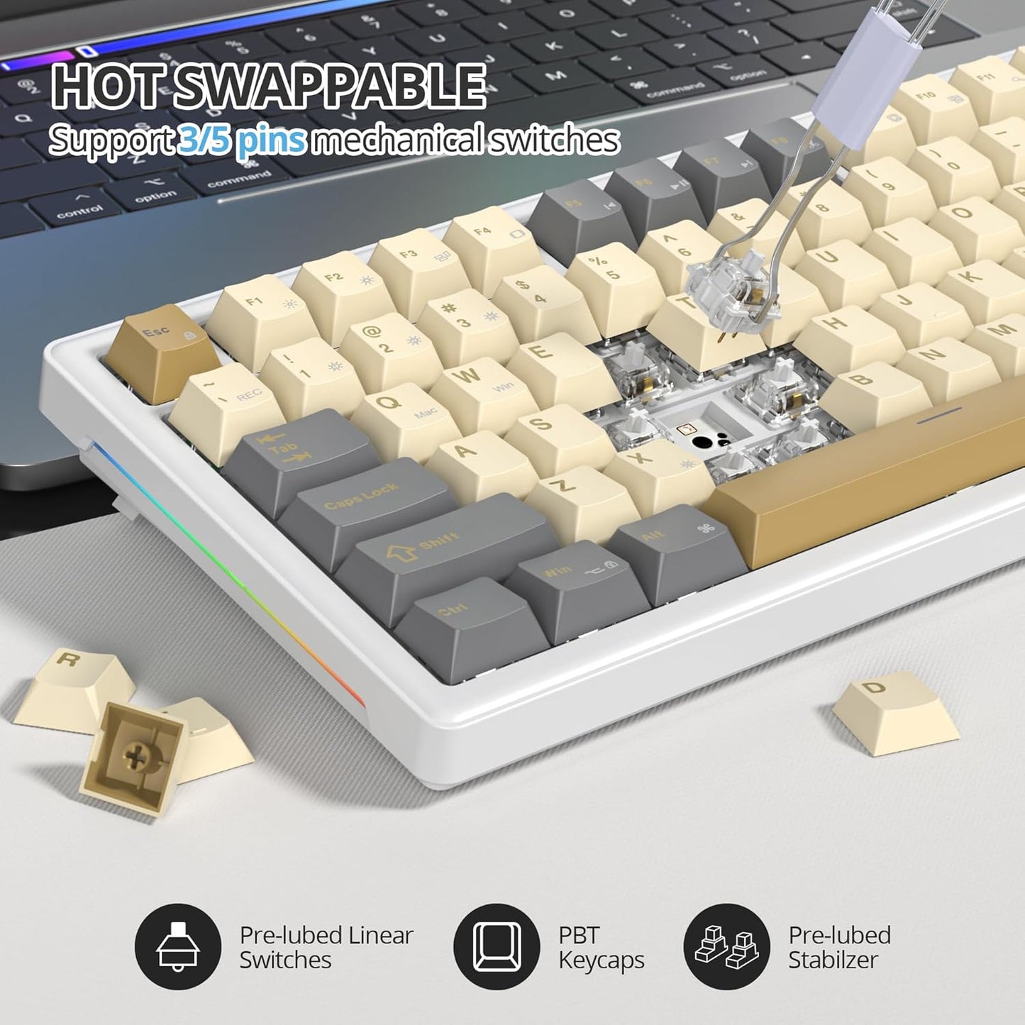 75% Green Mechanical Keyboard Gasket with Knob, Custom Wired Creamy Gaming Keyboard TKL 75 Percent Hot Swappable RGB Backlit, Pre-lubed Switch for Win/MAC, Green