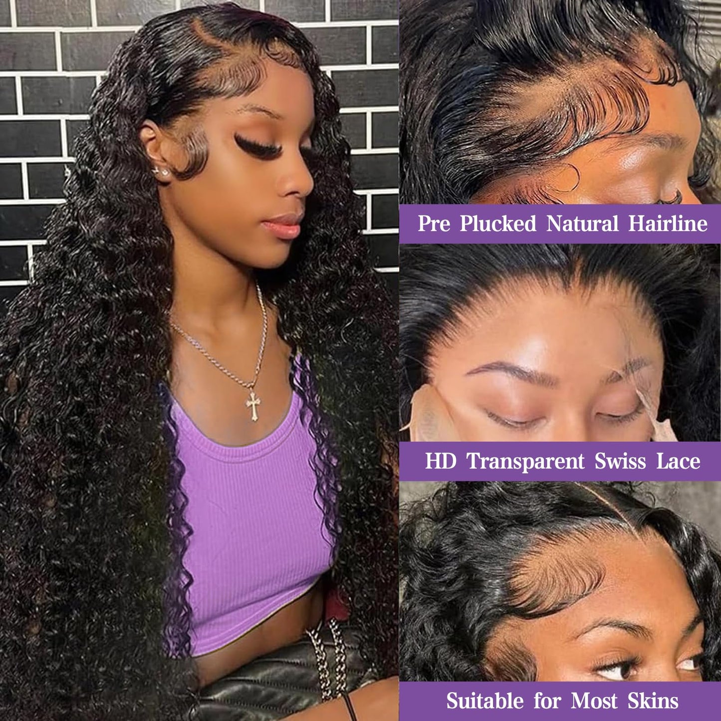 Niu Mei 30 Inch Deep Wave Lace Front Wigs Human Hair 210 density 13x6 HD Transparent Lace Front Wigs Human Hair Glueless Wigs Human Hair Pre Plucked Deep Curly Human Hair Wig for Women