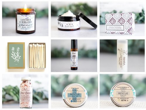 The Little Flower Soap Co - Spa Day gift Box Relaxation Kit - Handmade Candle Soap Salt Scrub and Lotion