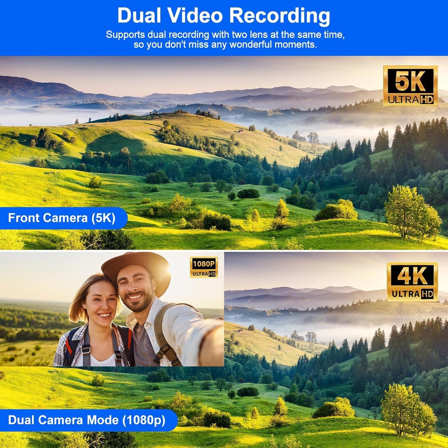 5K Camcorder Video Camera 56MP Vlogging Camera YouTube 16X Digital Zoom Webcam Anti-shake 3.0" 270° Rotation Touchscreen Dual Lens Cam corder with 64GB SD Card, 2 Batteries, Microphone, Remote, Tripod