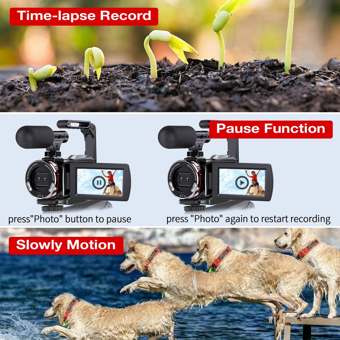 4K Video Camera Camcorder, 64MP UHD Vlogging Dual Camera for YouTube, 21X Digital Zoom IPS Screen Vlog Camera with External Microphone, Stabilizer, Remote, 2 Batteries, Remote, Memory Card