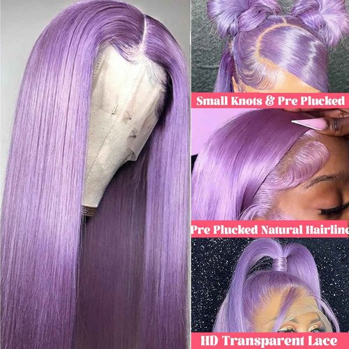 Dark Purple Lace Front Wigs Human Hair for Women,13x4 HD Transparent Deep Lilac Lace Frontal Straight Human Hair Glueless Wigs Pre Plucked with Baby Hair 150% Density 20 Inch