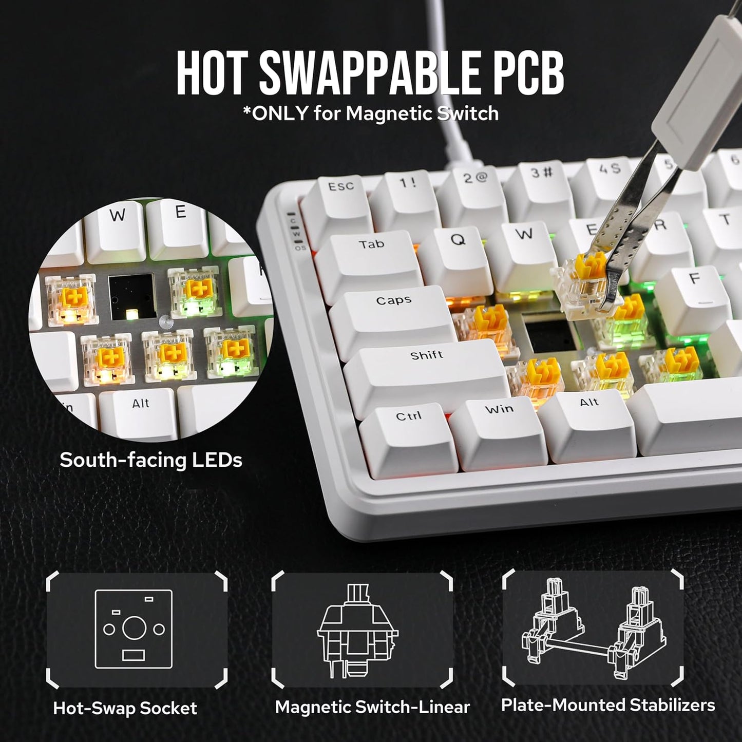 AK680 MAX Wired Gaming Keyboard with Hall Effect Switch, Rapid Trigger Magnetic Keyboard with 8K Polling Rate, Top Structure, RGB Backlight (White)