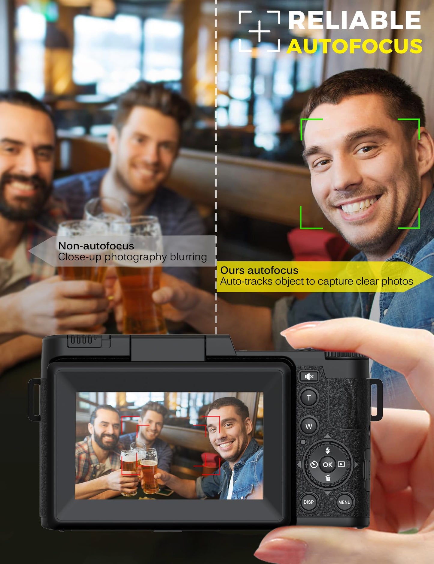 5K Digital Camera with WiFi 64MP Autofocus Full HD Vlogging Camera for YouTube Point and Shoot Camera with Flip Screen Photography Cameras for Beginners with Selfie Light, Mini Tripod, Batteries
