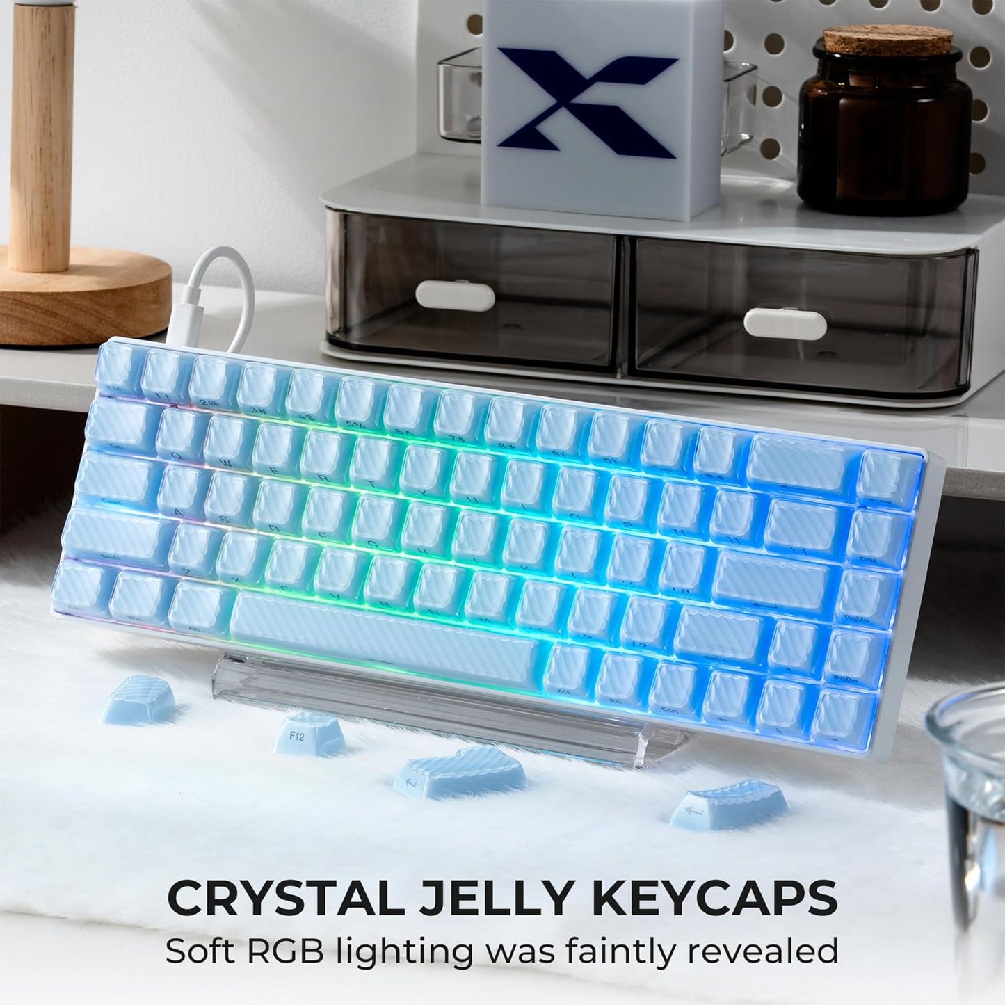 XVX H61 60% Percent Keyboard with Strap and Crystal Jelly Keycaps