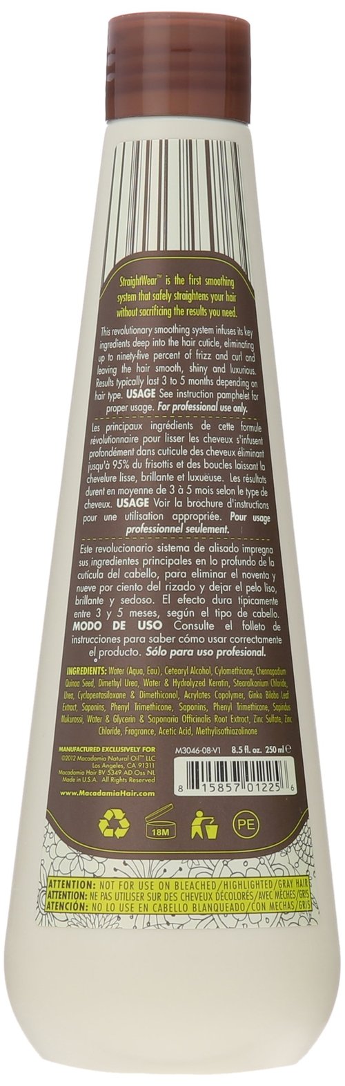 Macadamia Natural Oil Straightwear Smoother Straightening Solution Oil for Unisex - 8.5 oz Smoother