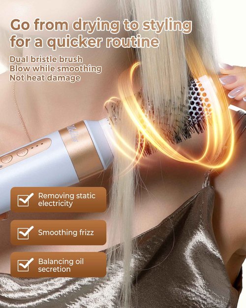 UKLISS Hair Dryer Brush 7 in 1,110000 RPM Hair Dryer with Diffuser for Curly & Twisted Hair Professional Ionic Brush Blow Dryer for Salon-Quality Styling, White Gold