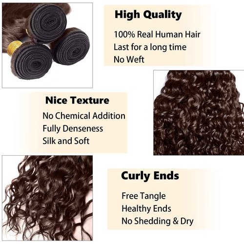 Fabimiya 14 16 18 Inch Human Hair Bundles Brown 4# Water Wave Bundles Human Hair Unprocessed Soft Sewn In Hair with Double Weft for Black Women