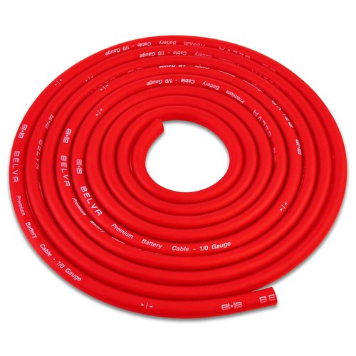 Belva True 1/0 Gauge AWG Premium CCA Dual Amplifier Wiring Kit Without RCA Cable - BPK0D RED
