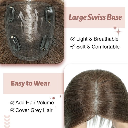 GULALUUK Hair Toppers for Women Human Hair Pieces for Women with ThiningHair Clip in Topper Hairpieces Wiglet Top HairPieces forWomen Cover GrayHair Medium Auburn Brown