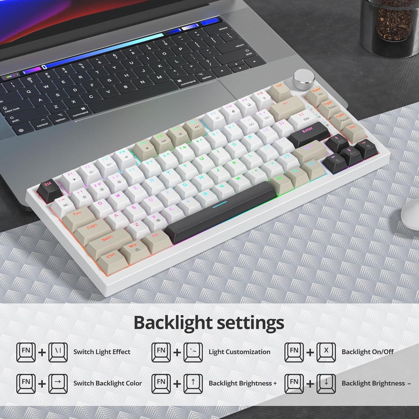 75% Mechanical Gaming Keyboard with Volumn Knob, Gasket Hot Swappable RGB, Wired, Red Switch, 82 Keys Compact Creamy (Black Grey)