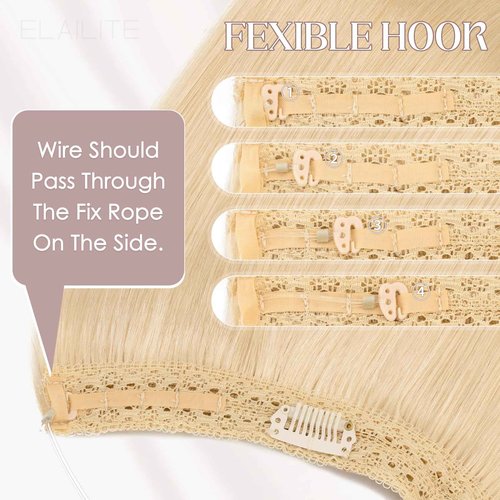 Elailite Halo Hair Extensions Real Human Hair for Women Platinum Blonde Clip in Remy Hairpiece with Adjustable Invisible Wire 22 Inch 75G