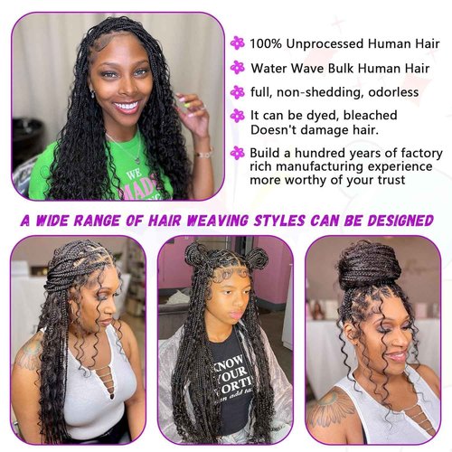 Forevermore Water Wave Bulk Human Hair No Weft boho Knotless Braids Human Hair 24 Inch Remy Human Hair For Braiding 2 Bundles Braids Per Pack 100g Micro Braiding Human Hair Wet and Wave Natural Color
