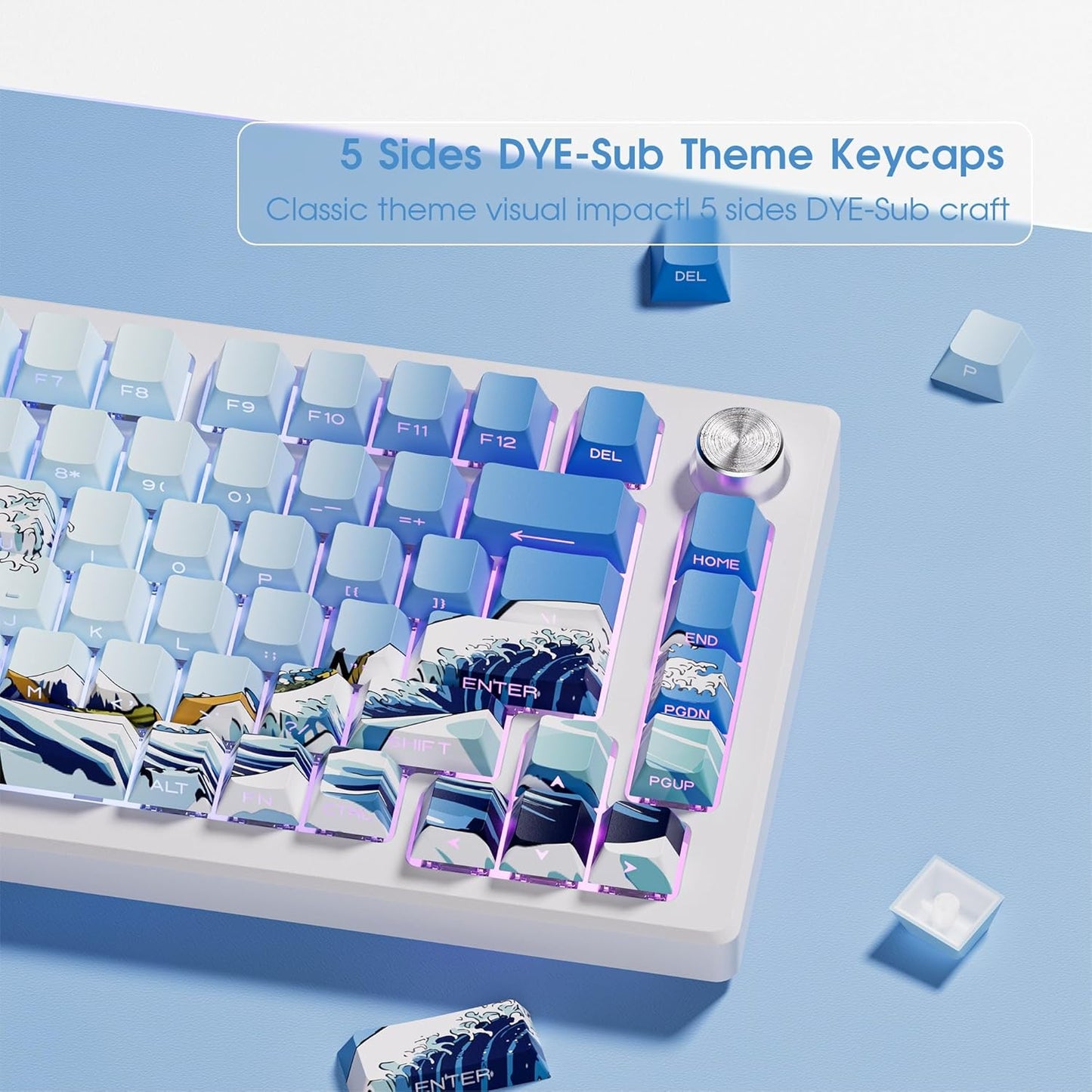 XVX PBT Keycaps - Shine Through Keycaps, Side Printed Custom Keycaps 75 Percent, Rose Garden Key Cap Set Dye Sub & Double Shot, 130 Keys Cherry Profile Keyboard Keycap for Mechanical Keyboard