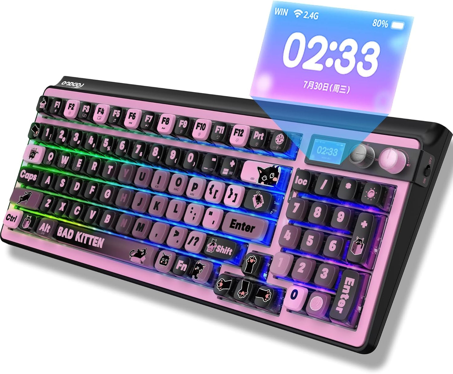 98% Mechanical Gaming Keyboard,96 Keys Full Key Rollover Wireless Keyboard Hot Swappable Gasket Structure,Bluetooth,2.4GHz,USB-A to C 3-Mode,with Screen,RGB,PBT Keycaps,for PC Laptop (Black)