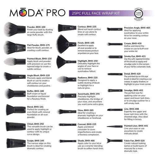 Moda Pro Full Face 25pc Makeup Brush Set with Travel Pouch