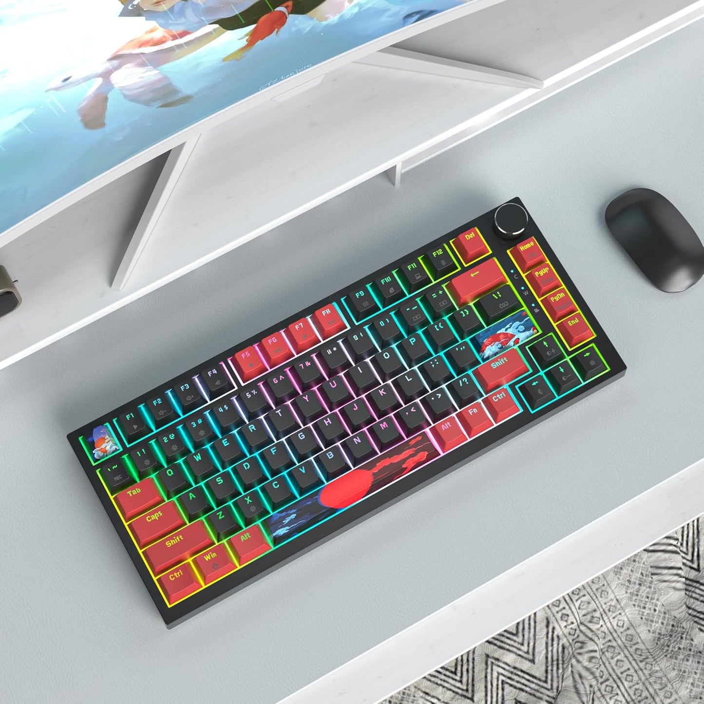 75 Percent Keyboard Gasket-Mounted with Sound Absorbing Pads, 82-Key Compact Wired RGB Mechanical Gaming Keyboard Hot-Swap Socket for Win, Blue Samurai