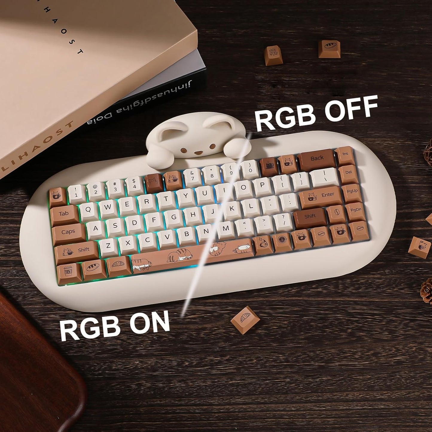 YUNZII Spring Tea Dye Sub PBT Keycaps,145 Full Keys Dye Sublimation PBT Custom Keycap Set with Key Puller for Cherry Gateron MX Switches Mechanical Gaming Keyboard (Cherry Profile, Spring Tea)