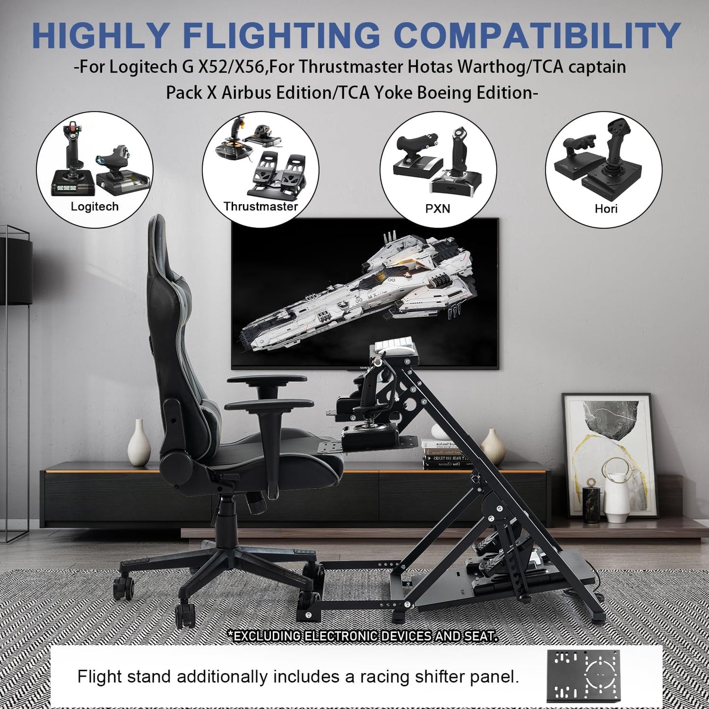 Anman Foldable Flight Simulation Cockpit 3.0 with Fixed Slot Fit for Logitech/Thrustmaster/Hotas Warthog/Fanatec,Electronics Adjustable Fight Sim Mount Pedals, Steering Wheel Not Included