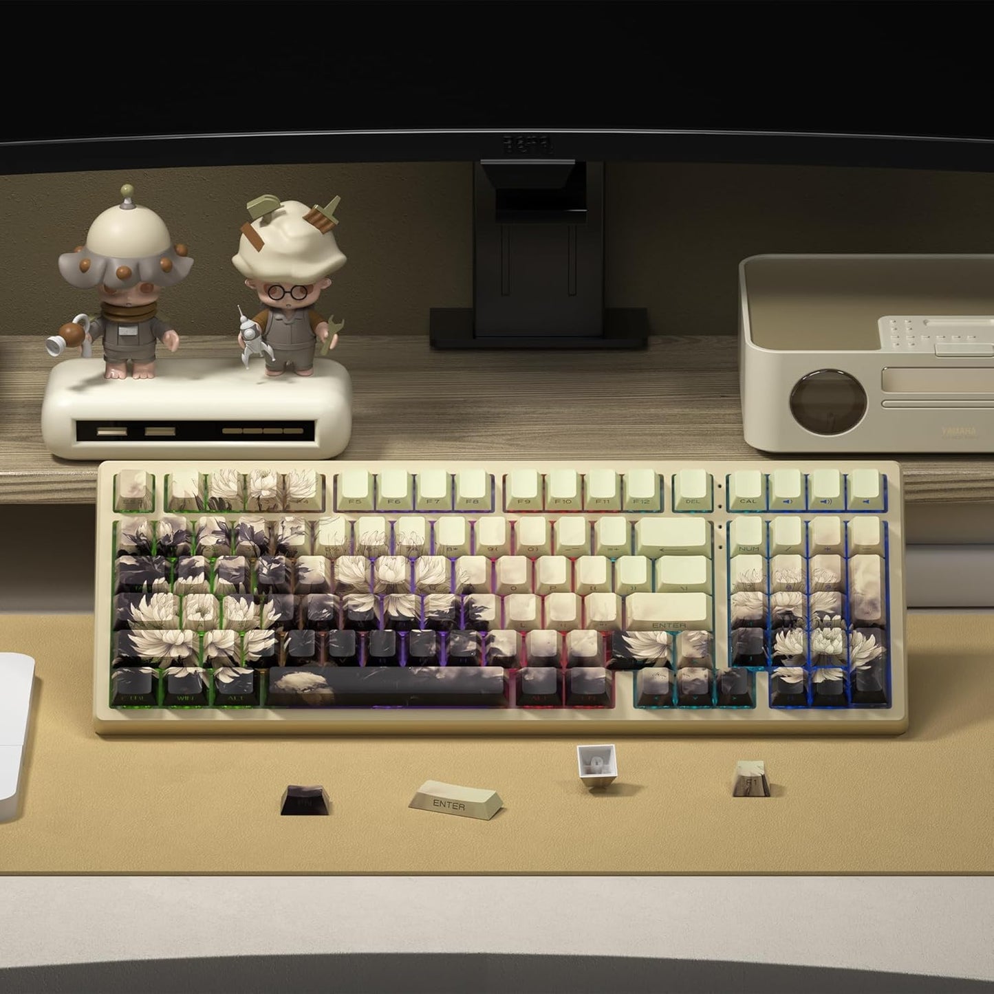 XVX Double Shot PBT Keycaps, Chrysanthemum Keycaps, Side Printed Shine Through Keycap Sets, Cherry Profile Keyboard Caps with Dye Sublimation Suitable for MX Switches Mechanical Keyboard