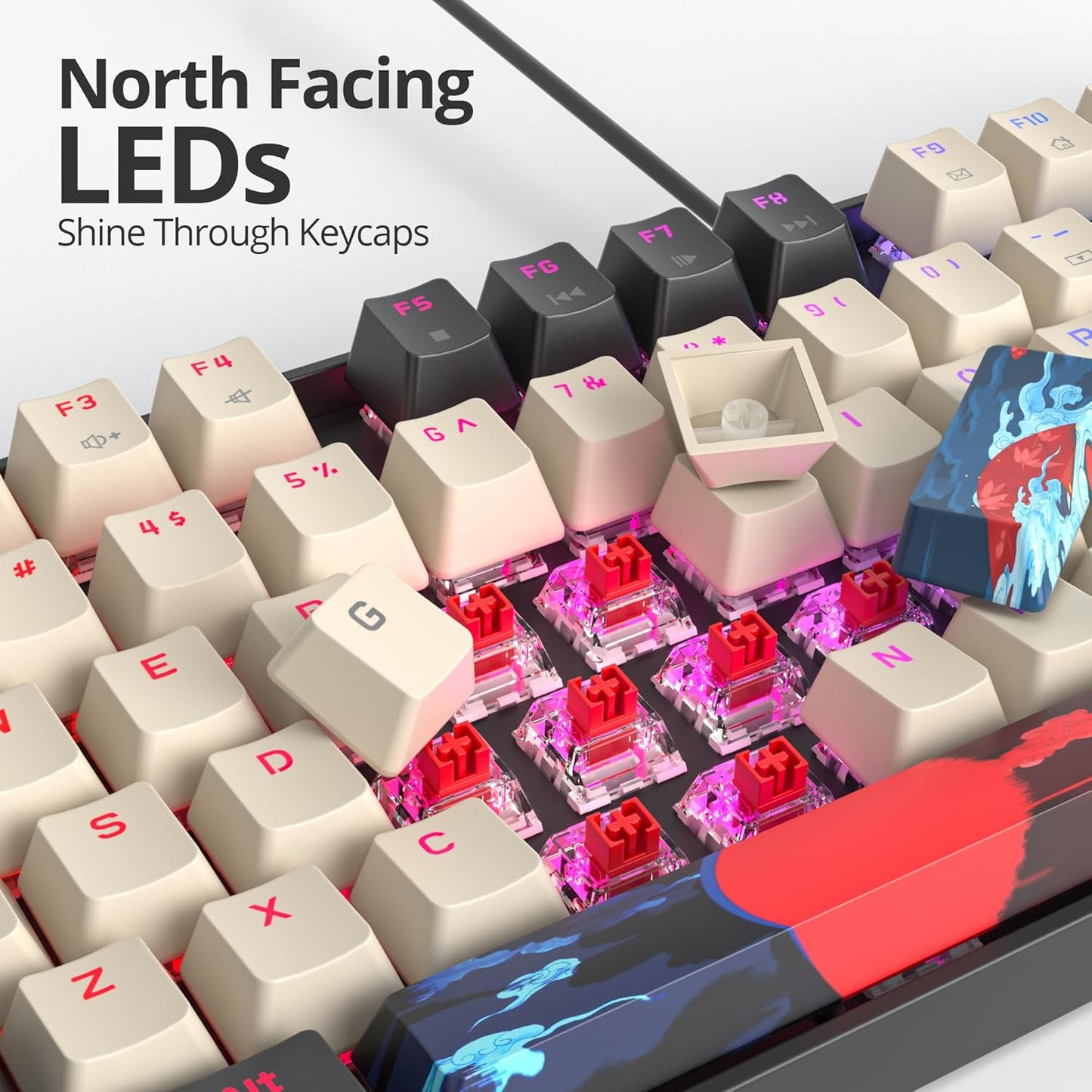 75% Mechanical Gaming Keyboard, 87 Keys Compact TKL Wired Linear Red Switches Detachable USB NKRO RGB Backlight Keyboard for Win/Mac/PS4/PS5/Xbox.(Blue Samurai)