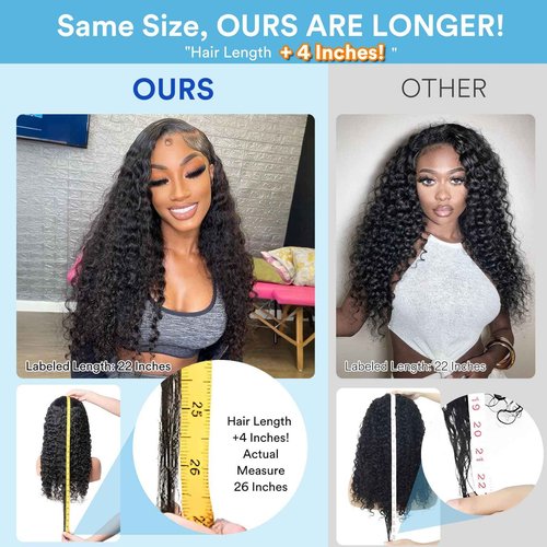 Deep Wave Lace Front Wigs Human Hair Deep Curly Human Hair Wig 13x4 Hd Transparent Frontal Wigs 200% Density Glueless Wigs Curly Wave Wig for Women Pre Plucked with Baby Hair Natural Color(18 Inch)