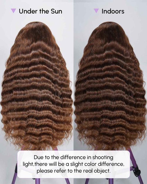 Finsa 28 Inch Chocolate Brown Deep Wave Lace Front Wig Human Hair 13x6 200 Density Hd Lace Front Glueless Wigs Curly Wig Human Hair Pre Plucked With Baby Hair