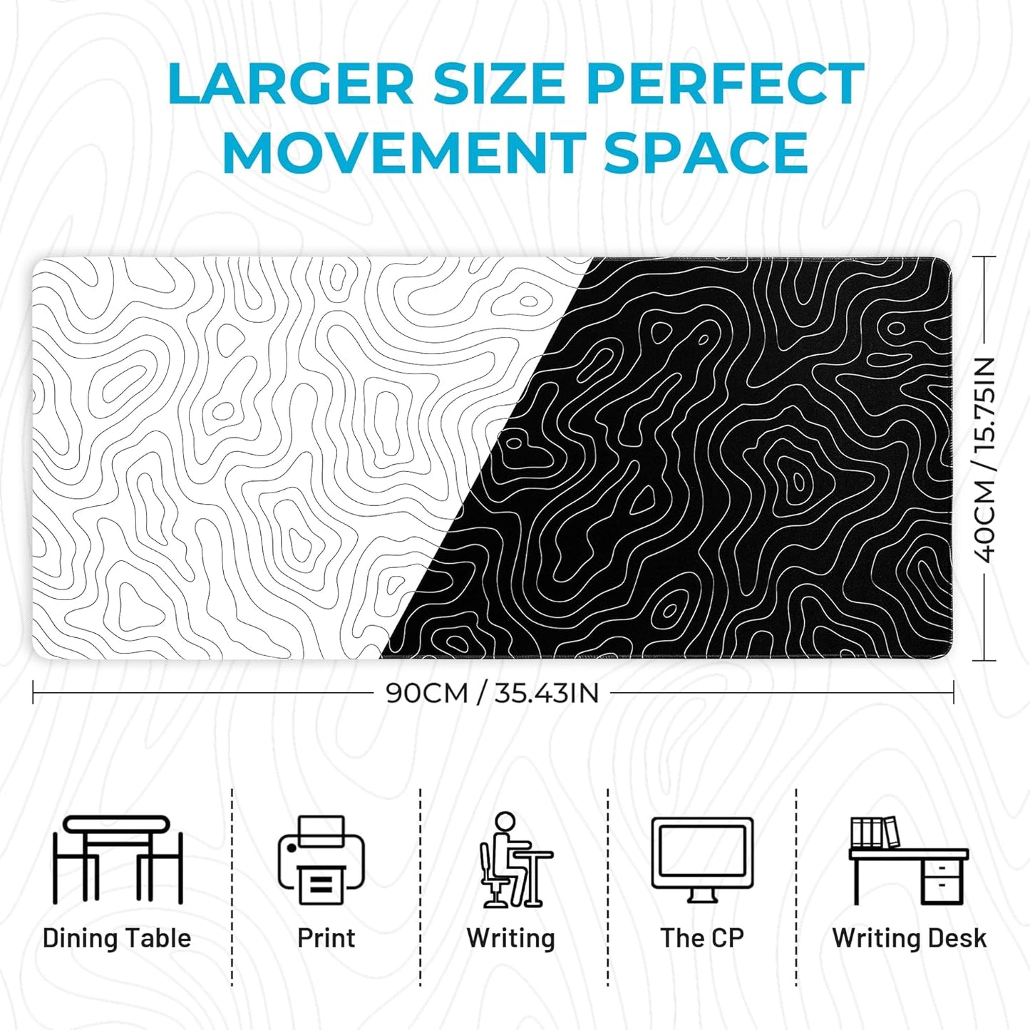 XVX Japanese Sea Wave Large Mouse Pad for Desk, Desk Mat with Seamed Edges, Waterproof Desk Pad, Gaming Mouse Pad Non-Slip Rubber Base, 31.5x11.8 Inch 3mm Thick Keyboard Pad Computer Mat, Kanagawa