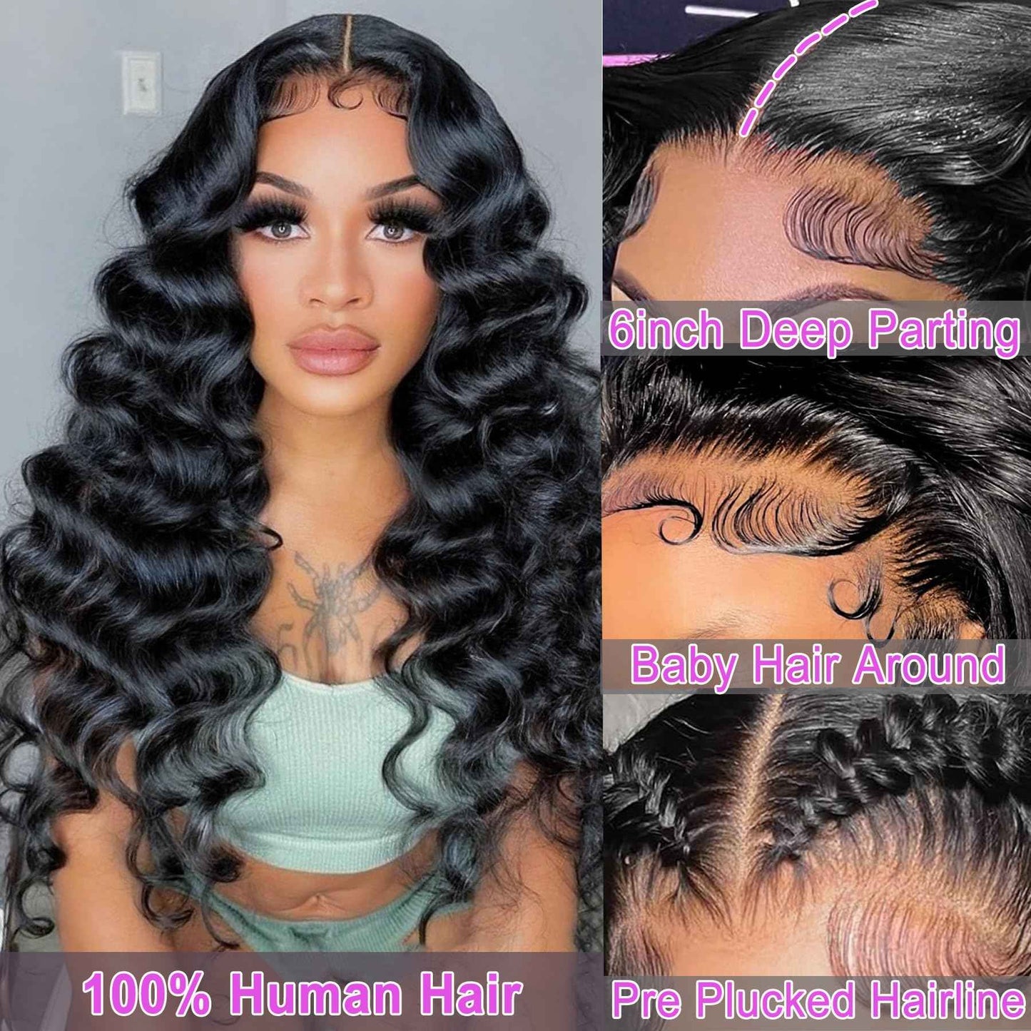 Linrkeyy 13x6 Lace Front Wigs Human Hair Body Wave Human Hair Wig for Women 200% Density Brazilian Virgin Glueless Frontal Wigs Human Hair Pre Plucked with Baby Hair 26Inch Natural Black