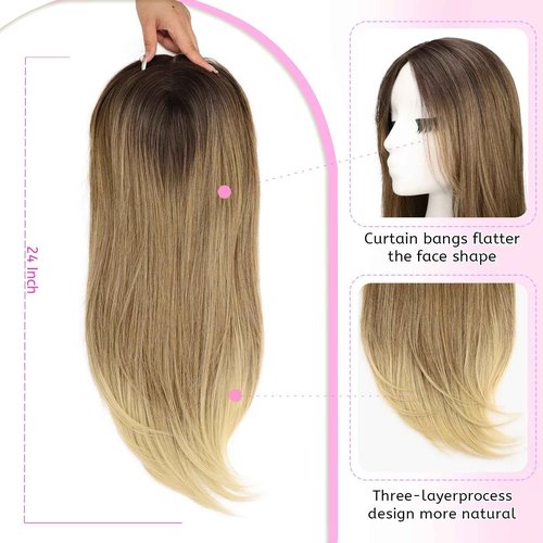 Isaic Hair Toppers for Women 24 Inch Synthetic Hair Pieces, 360° Clips In and Adjustable Bandage Layered Toppers, Toppers Hair Pieces Add Volume for Thinning Hair and Daily Use (Ombre Blonde)