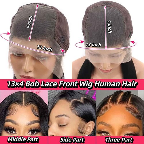 aallinine 13x4 Lace Front Bob Wigs Human Hair HD Lace Bob Wig Human Hair Straight Frontal Bob Wigs for Black Women Pre Plucked with Baby Hair 10 Inch Natural Color