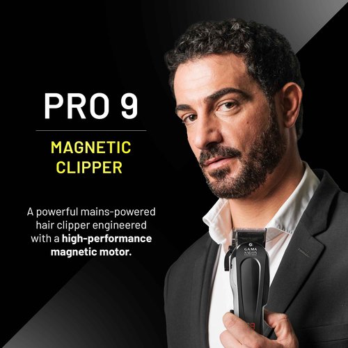 GA.MA Magnetic Clipper Pro 9, Corded, High-Performance Motor, DLC Diamond-Coated Stainless Steel Blade, Adjustable Lever, 4 Combs
